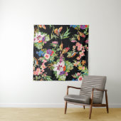 Wilde vogelbloemen: zwart wandkleed (In Situ (horizontaal))