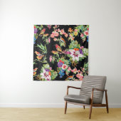 Wilde vogelbloemen: zwart wandkleed (In situ)