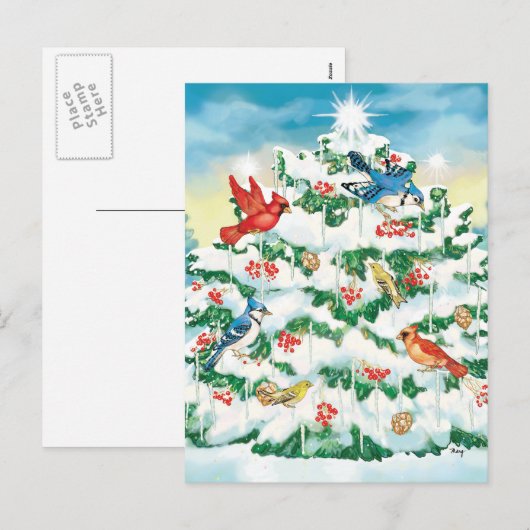 Wilde Vogels in Natuur met Door sterren verlicht Feestdagenkaart (Voorkant / Achterkant)