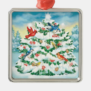 Wilde vogels in Natuur met kerstbomen met sterretj Metalen Ornament