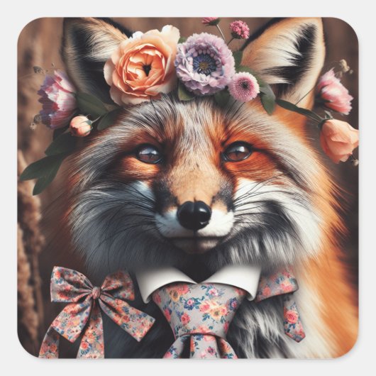 Wilde vos draagt een stropdas schattig  vierkante sticker (Voorkant)