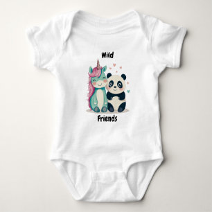 Wilde vrienden Eenhoorn en Panda Schattige dierenv Romper