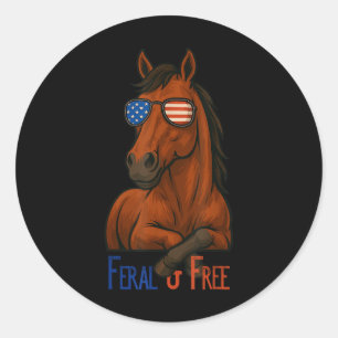 Wilde & Vrije Grappige Patriotische Paard 4 Juli Ronde Sticker