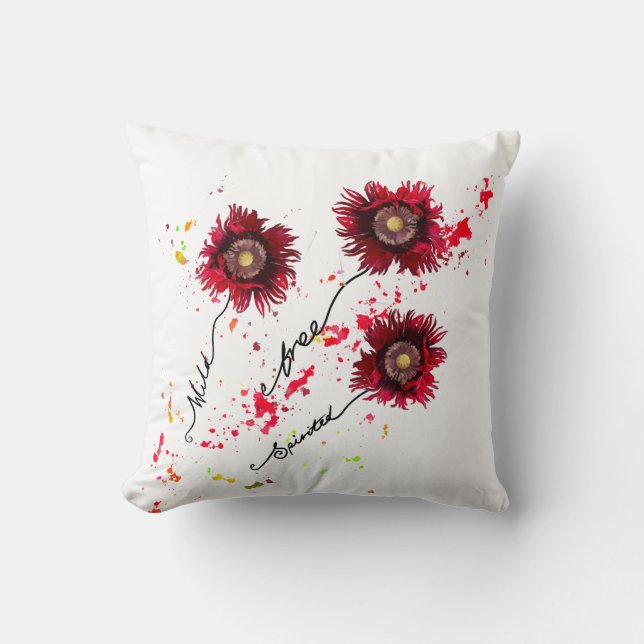 Wilde vrije rode papavers en verfspies kussen (Voorkant)