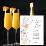 Wilde Vrijgezellenfeest Mimosa Bar Poster<br><div class="desc">Mimosa staaf poster met leuke richtingen op hoe je je eigen functies kunt combineren met vruchtbare wildbloemen aan de zijkant. Punten in onze winkel koppelen.</div>