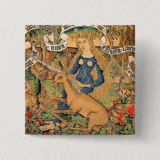 "Wilde vrouw met eenhoorn" Vierkante Button 5,1 Cm (Voorkant)
