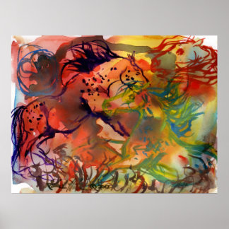 Wilde vuurpaarden - Kunstmatige Abstracte afdrukke Poster