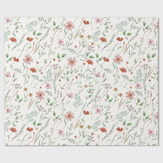 Wilde waterverf boho  bloempatroon cadeaupapier (Vlak)