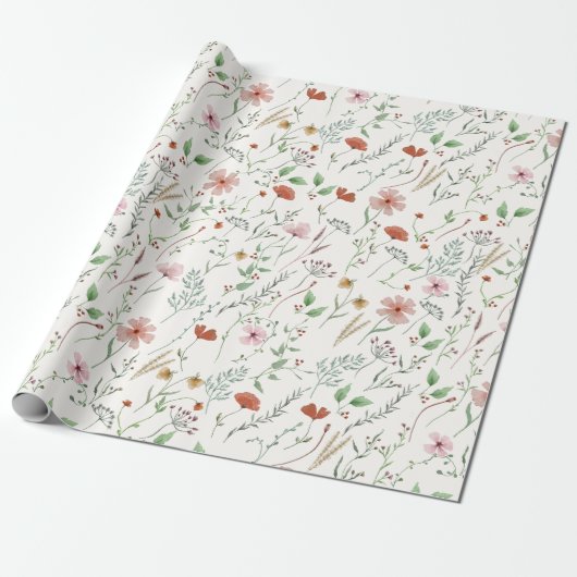 Wilde waterverf boho  bloempatroon cadeaupapier (Uitgerold)