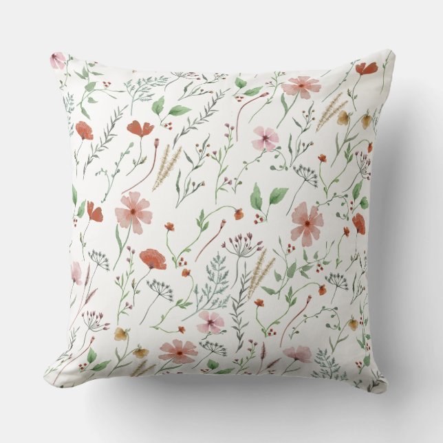 Wilde waterverf boho  bloempatroon kussen (Voorkant)