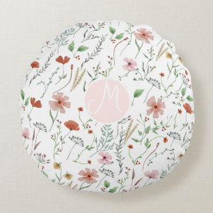 Wilde waterverf boho bloempatroon rond kussen