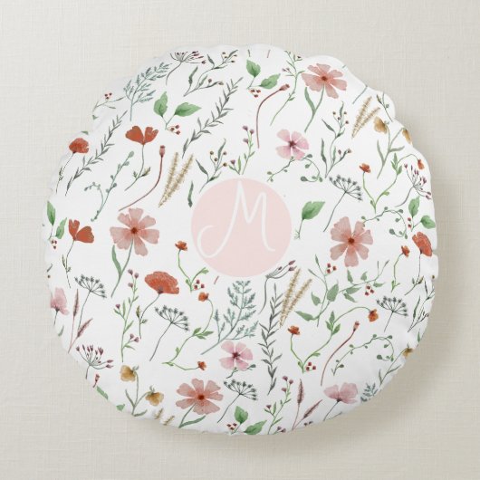 Wilde waterverf boho bloempatroon rond kussen (Voorkant)