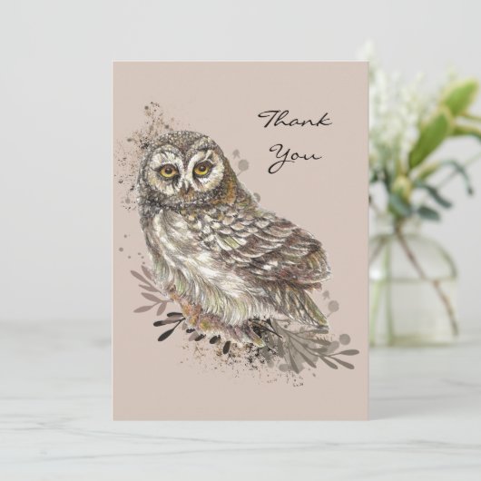 Wilde Waterverf Kunst Natuur, Owl, vogel Kaart (Staand voorkant)