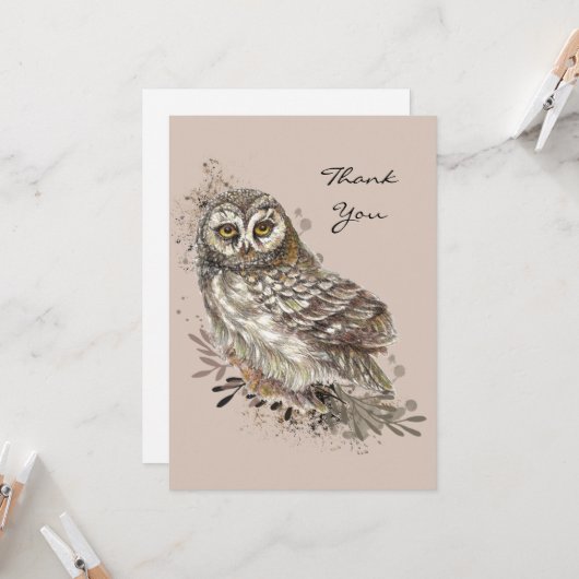 Wilde Waterverf Kunst Natuur, Owl, vogel Kaart (Voorkant / Achterkant in situ)