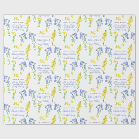 Wilde waterverf met blauwe  botanische bruiloft cadeaupapier (Vlak)