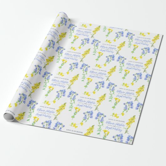 Wilde waterverf met blauwe botanische bruiloft cadeaupapier (Uitgerold)
