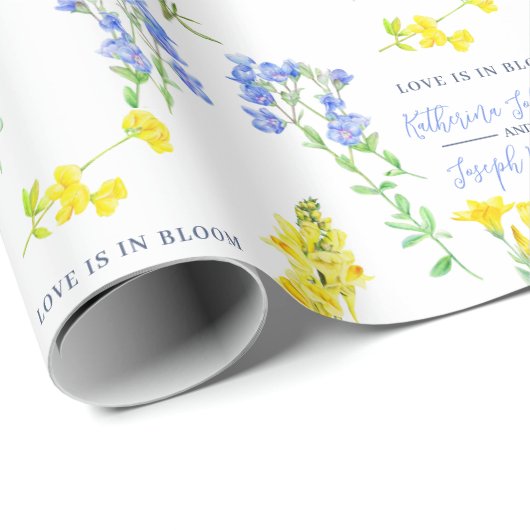 Wilde waterverf met blauwe  botanische bruiloft cadeaupapier (Rol Hoek)