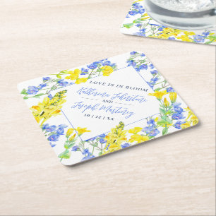 Wilde waterverf met blauwe  botanische bruiloft kartonnen onderzetters