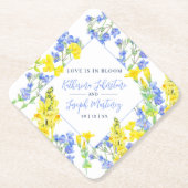 Wilde waterverf met blauwe botanische bruiloft kartonnen onderzetters (Voorkant)