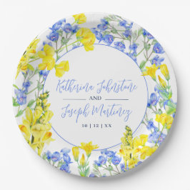 Wilde waterverf met blauwe  botanische bruiloft papieren bordje