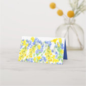 Wilde waterverf met blauwe  botanische bruiloft plaatskaartje (Achterkant)