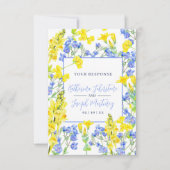 Wilde waterverf met blauwe botanische bruiloft RSVP kaartje (Voorkant)