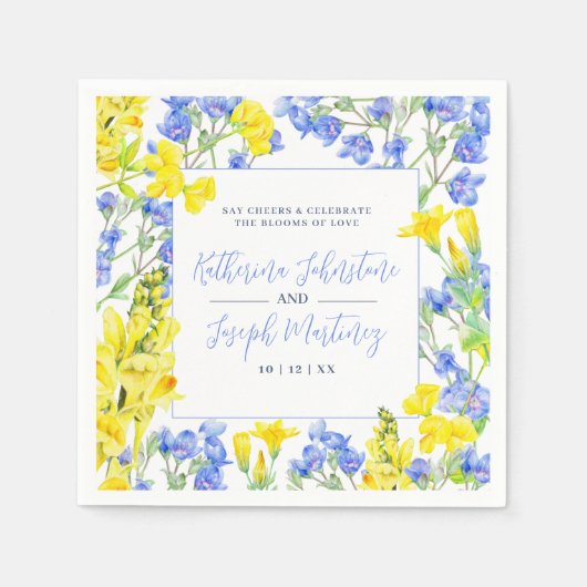 Wilde waterverf met blauwe  botanische bruiloft servet (Voorkant)