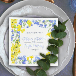 Wilde waterverf met blauwe botanische bruiloft servet
