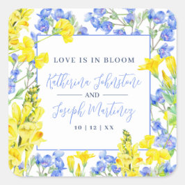 Wilde waterverf met blauwe  botanische bruiloft vierkante sticker