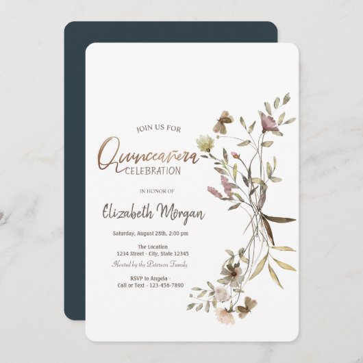 Wilde Waterverf Quinceañera Kaart (Voorkant / Achterkant)