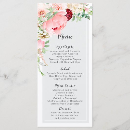 Wilde Waterverf Tuin Bruiloft | Menu (Voorkant)