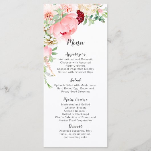 Wilde Waterverf Tuin Bruiloft | Menu (Voorkant)