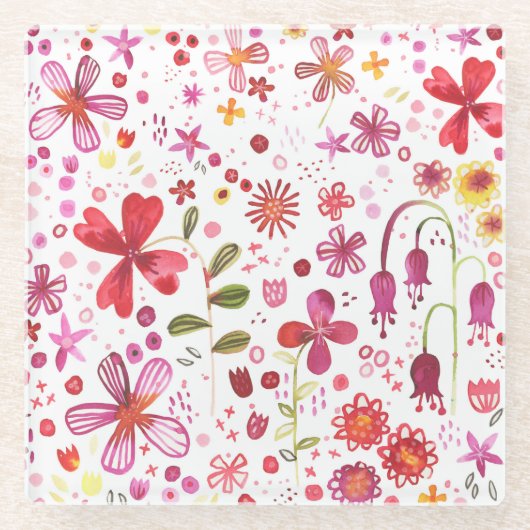 Wilde Waterverf van de Bloem Glazen Onderzetter (Voorkant)