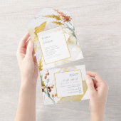 Wilde Waterverf van het Bouw Wedding Gold ID954 All In One Uitnodiging (Afscheurbaar)