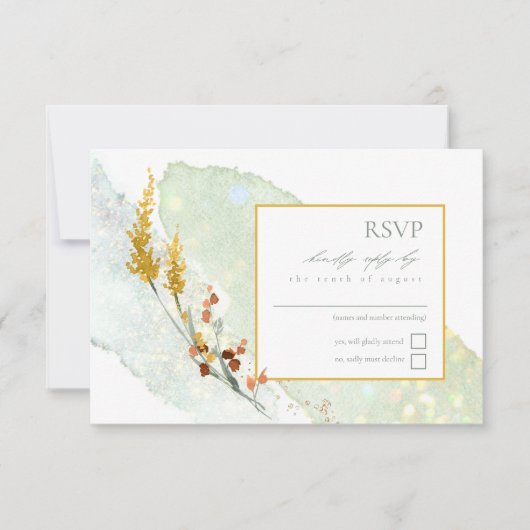 Wilde Waterverf van het Bouw Wedding Gold ID954 RSVP Kaartje (Voorkant)