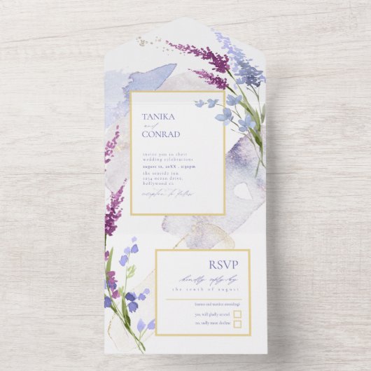 Wilde Waterverf van het huwelijk Peri ID954 All In One Uitnodiging (Binnen)