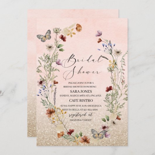 Wilde waterverf van legant, vlinderbloemig en vlin kaart (Voorkant / Achterkant)