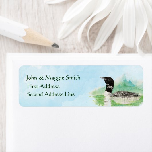 Wilde Waterverf Vogel Loon Adres Etiket (Insitu)