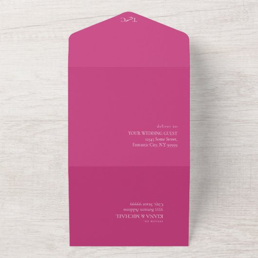 Wilde Waterverf voor bruiloft Fuchsia ID954 All In One Uitnodiging (Buitenkant)