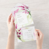 Wilde Waterverf voor bruiloft Fuchsia ID954 All In One Uitnodiging (Afscheurbaar)