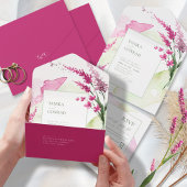 Wilde Waterverf voor bruiloft Fuchsia ID954 All In One Uitnodiging