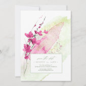 Wilde Waterverf voor bruiloft Fuchsia ID954 Save The Date (Voorkant)