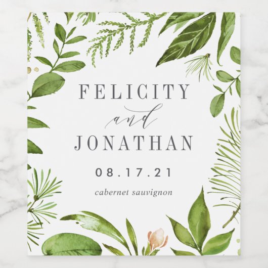 Wilde weide | Gepersonaliseerde bruiloft Wijn Etiket (Enkel label)