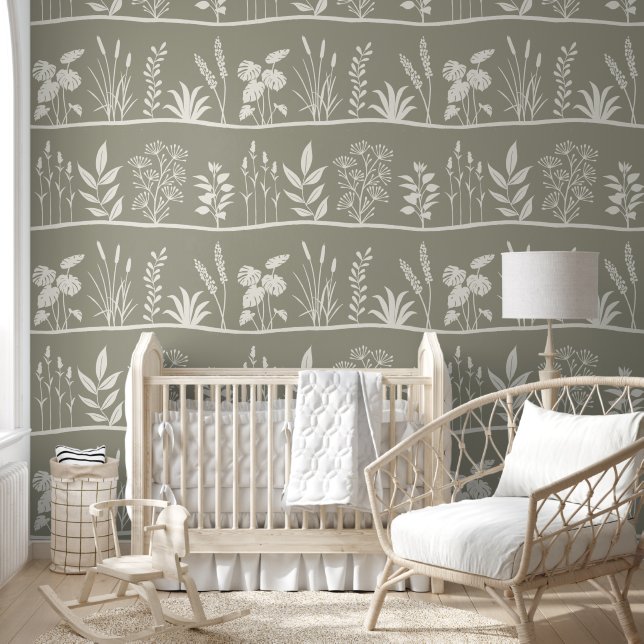 Wilde Weide Minimalistische Botanische Silhouet Sa Behang (Kinderen)