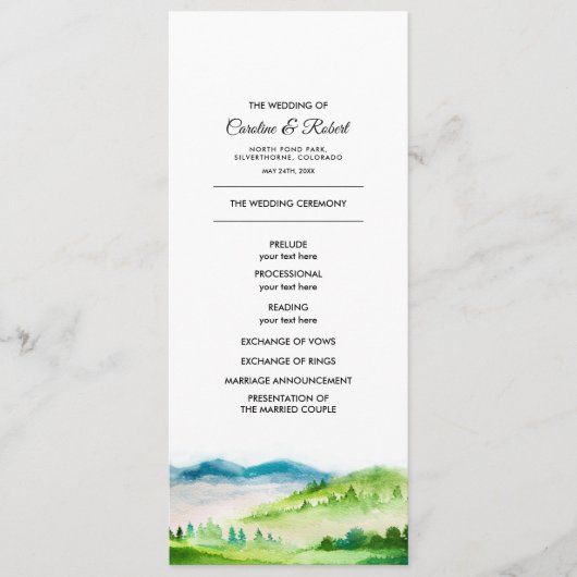 Wilde weide | Spring Mountains Trouwprogramma's Programmakaart (Voorkant)