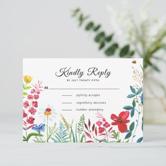Wilde weide | Zomer Bos Bruiloft RSVP Kaarten (Staand voorkant)
