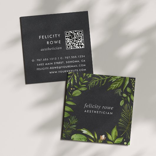 Wilde weide | Zwart Botanisch Lijst QR Code Vierkante Visitekaartje
