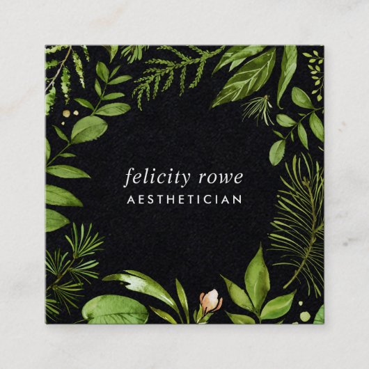 Wilde weide | Zwart Botanisch Lijst QR Code Vierkante Visitekaartje (Voorkant)