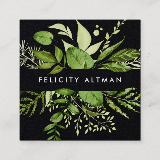 Wilde weide | Zwarte botanische QR-code Vierkante Visitekaartje (Voorkant)