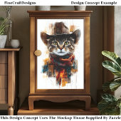 Wilde West Cowboy Kat, Hoed & Sjaal DB3 Decoupage Tissuepapier